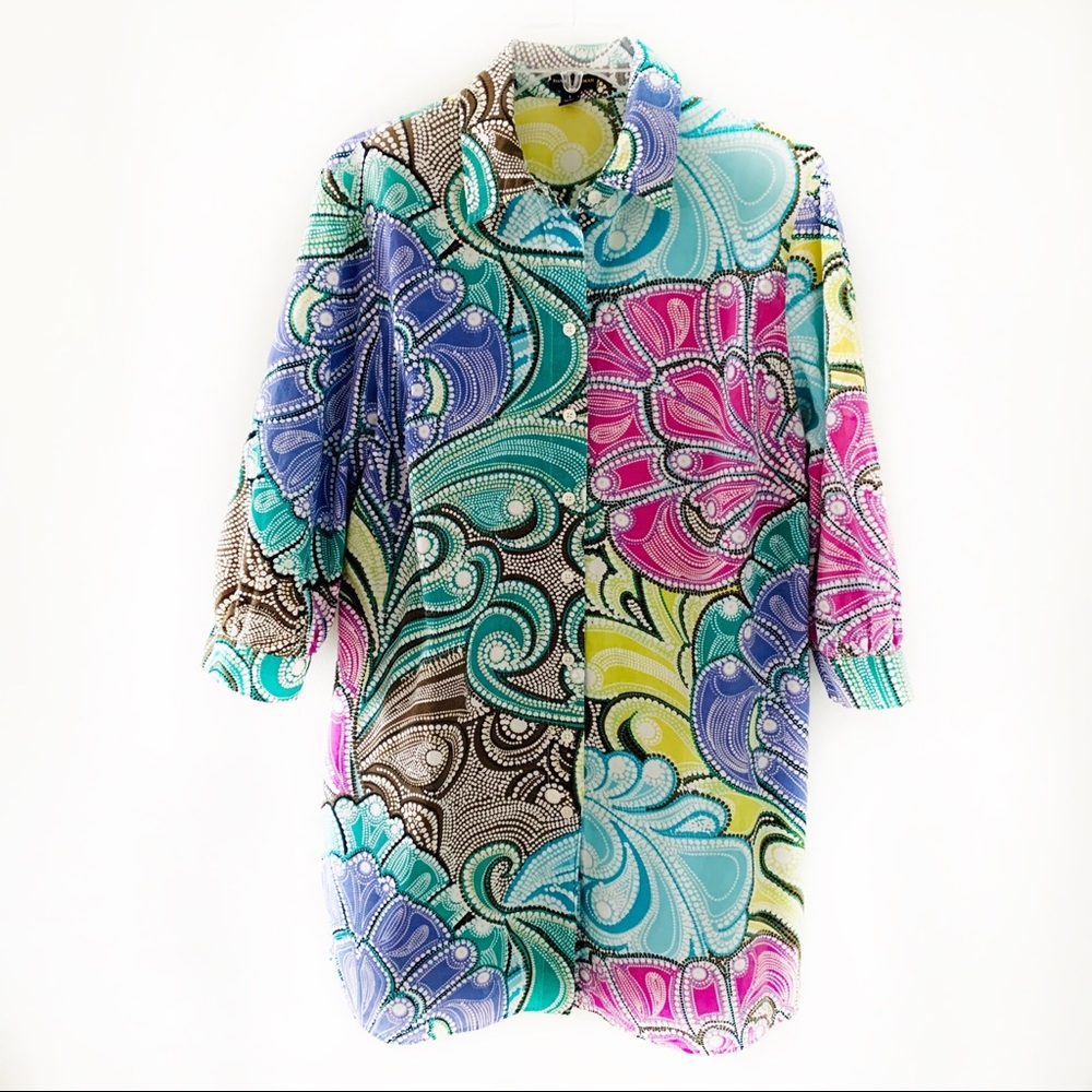 Dana Buchman Paisley 3/4 Sleeve Shirt Dress Size L